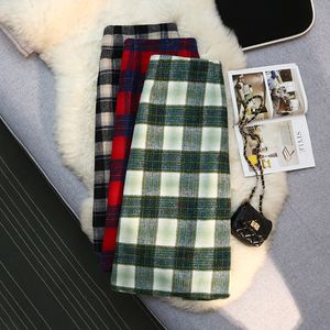 Rokken Mode Wollen Doek Plaid Verdikte Mid Lengte Hoge Taille Rok 2023 Herfst En Winter Kleding Voor Vrouwen Vintage 230906