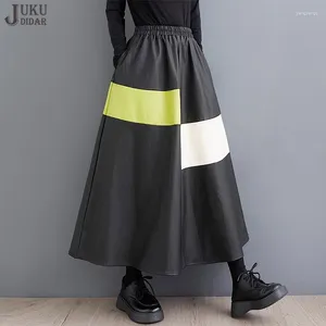 Jupes fausses patchwork en cuir conception de style coréen femme jupe noire en liberté chic occasionnel wear long pu jjsk073