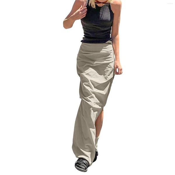 Faldas Mujer Cargo Falda temperamento sólido largo gótico Grunge High Street moda mujer 2023 Chic Falda Streetwear