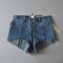 Rokken Vrouwelijke Gescheurde Fringe Blauwe Volledige Rits bij Kruis Denim Shorts Vrouwen Avantgarde Pocket Jeans Shorts Zomer Hot Korte