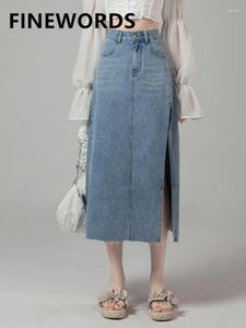 Jupes FIORDS Été Coréen Classique Bleu Denim Longue Jupe Femmes Split Vintage Casual Harajuku Streetwear Jean Droit
