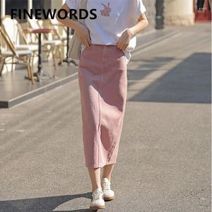 Jupes fiords vintage rose denim long long cas décontracté haute taille midi midi streetwear été harajuku jeans divisés