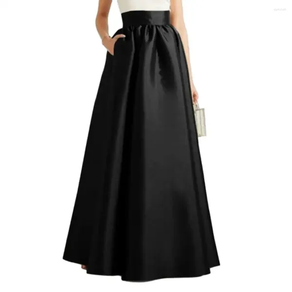 Jupes évasées jupe trapèze femmes automne faux satin maxi élégant vintage avec taille haute pour