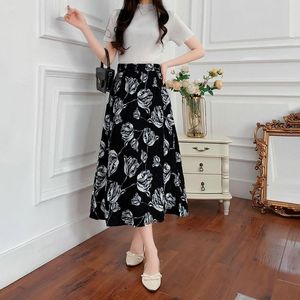 Jupes Floral Maxi femmes 2023 été mode taille haute portefeuille longue jupe plissée une ligne lâche élégant Vintage femme