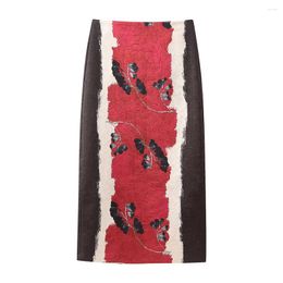 Jupes jupe crayon florale taille haute imprimé élégant long pour les femmes automne midi avec fente femme élégante VD4355