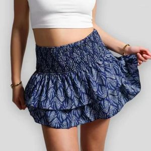 Rokken bloemen geplooide korte rok voor vrouwen 2024 zomer vintage dames hoge taille ruche ruche mini vrouwelijke vakantie bohemian jurk