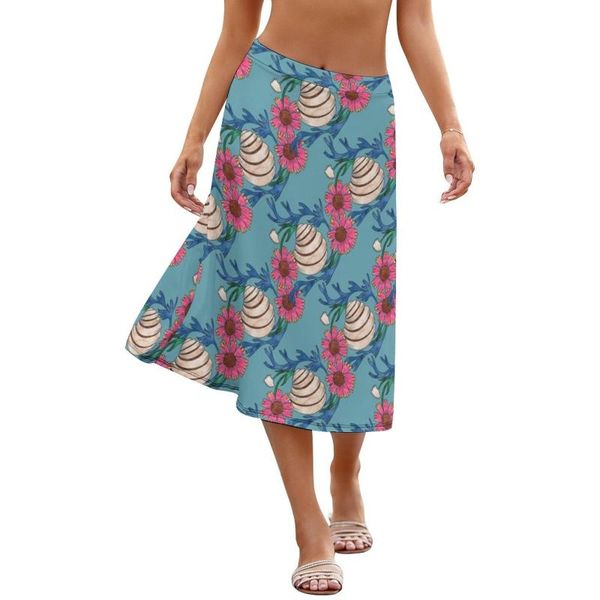 Faldas Falda floral Moda Playa Patrones femeninos Spandex Suave Midi