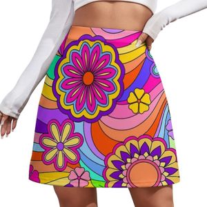 Jupes Flower Power Inspiré Jupe Femmes Groovy Hippy Rétro Moderne Mini Taille Haute Imprimé Esthétique Casual Grande Taille 230603