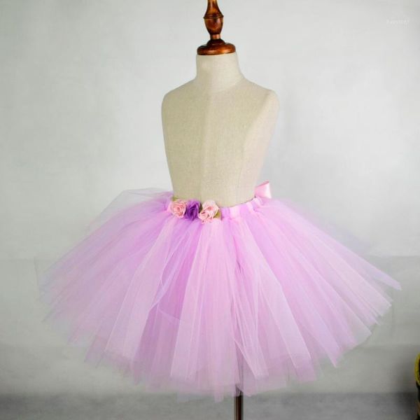 Jupes Fluffy Rose Lavande Tutu Jupe Pour Filles Bébé Fête D'anniversaire Costume Enfants Fleur Tulle Tutus Born-12Y Gâteau Smash