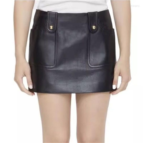 Faldas para mujer 2023 otoño moda coreana falda de media longitud botón de Metal decorado piel de oveja Slim Fit Mini