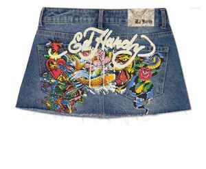 Rokken Voor Vrouwen Retro Gotische Print Denim Rok Y2k Zwart Casual Meisje Sexy Mini Mode Straat Een Lijn