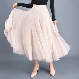 Jupes pour femmes femmes une ligne féerie de taille élastique tulle jupe midi de couleur solide robe en mailles