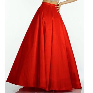 Faldas Formal Chic rojo hasta el suelo para mujer para fiesta tafetán largo moda estilo cremallera hecho a medida