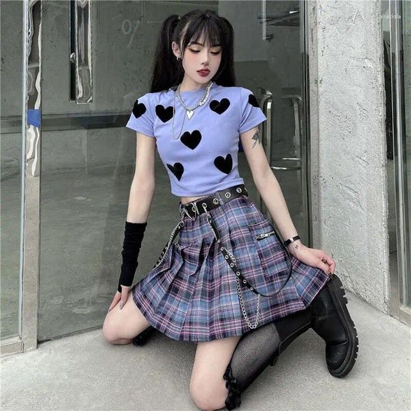 Jupes Ceinture gratuite Jupe plissée Harajuku Plaid Femmes Taille haute Mini Tennis Poche A-ligne Streetwear Vintage Gothique Mode coréenne