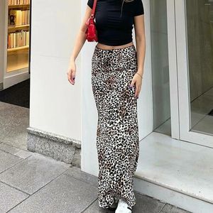 Skirts Gaono zomer A-Line Pencil Lange rok Y2K Vintage Animal Cheetah Leopard Print Low Rise Slit Maxi Streetwear