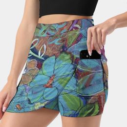 Jupes jardin doodle mixte media art femme mode 2024 pantalon jupe mini bureau fleurs courtes fleurs feuilles collage