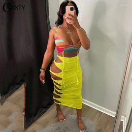 Faldas GBYXTY Sexy Side Tie Up Hollow Out Bodyon Long Maxi High Cintura Corte Night Club Mujeres Verano Saia Jupe ZL1224