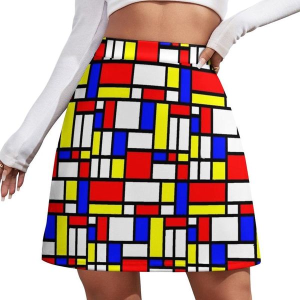 Faldas Geo estampado falda verano geométrico Patchwork Streetwear Casual A-line Retro Mini mujer personalizado gran tamaño Skort ropa