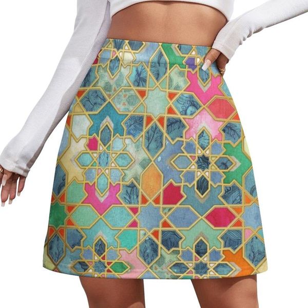 Faldas Gilt Glory - Minifalda de mosaico marroquí colorida Ropa de mujer de lujo para mujer Sexy