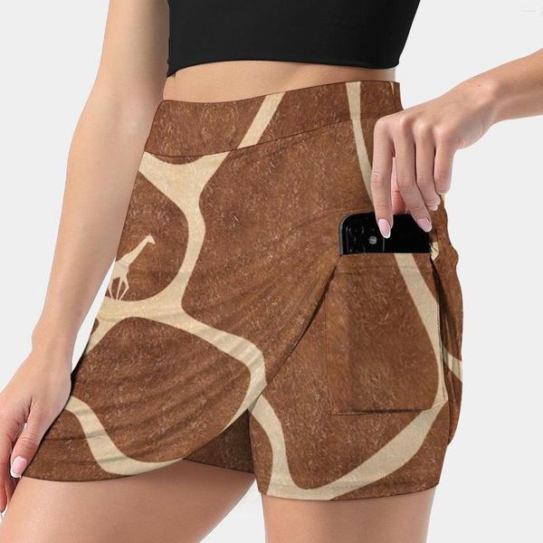 Faldas Estampado de jirafa y animal Falda de moda coreana Verano para mujer Pantalón a prueba de luz Zoo Marrón Amarillo