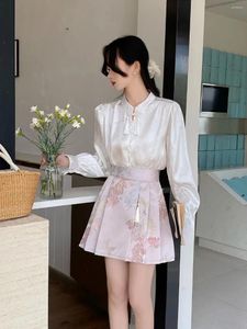 Rokken meisje Chinese stijl jacquard geborduurde rok voor dames zomer high tailled geplooide a-line korte vrouwelijke kleding