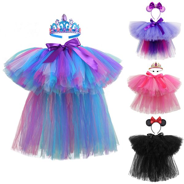 Faldas Fiesta de cumpleaños para niñas Tul Traje de cosplay púrpura con corona Ropa para niños Ropa de bebé Falda larga de unicornio Vestido de princesa de carnaval 230420