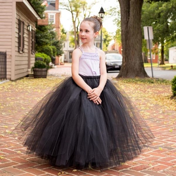 Jupes filles noir moelleux Long Tutu infantile enfant en bas âge danse à la main Pettiskirts jupons enfants Costume de fête de Noël 230420