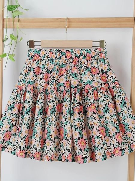 Faldas Niñas Corto Verano Floral 2023 A-line Paraguas Tamaño mediano Niños Anti-caminar Ligero Puffy