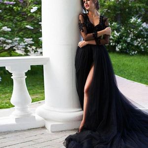 Jupes magnifique 2022 noir longue mariée Tulle 5 pieds dos Sexy haut côté fendu élastique a-ligne jupe femmes femme Saias