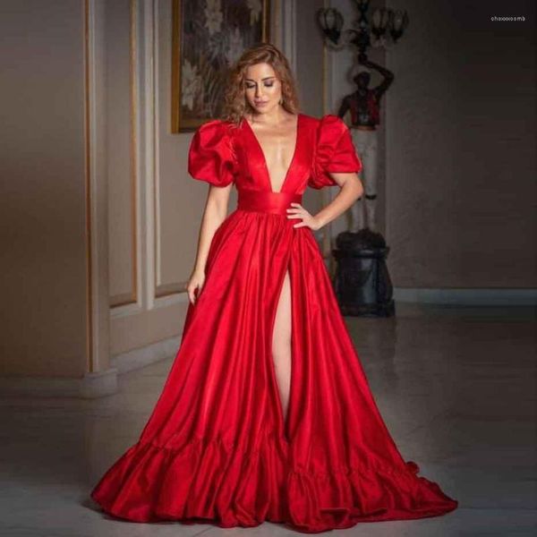 Faldas Gorgeous Red Slit Satén Vestidos largos Ruched Bottom A-line Mujeres Falda Mujer Maxi Zopper Formal