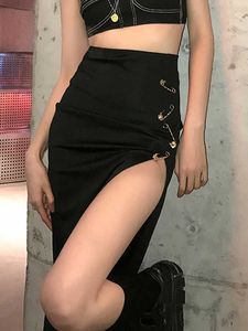 Jupes Goth Dark Mall Gothique Grunge Punk Noir Midi Jupes Femmes Esthétique Emo Vêtements Alternatifs Taille Haute A-Line Party Jupe Longue P230420