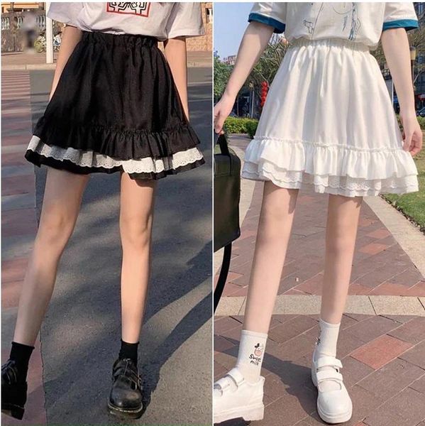 Jupes Goth Gothique Dentelle À Volants Mini Femmes Harajuku Fée Grunge Noir Blanc Jupe Plissée Japonaise Lolita Streetwear