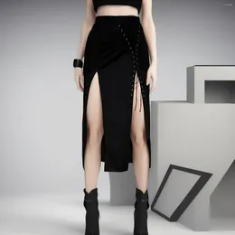 Jupes goth vintage noir velours divisé esthétique sexy taille haute bodycone jupe longue élégante fille punk de fête des vêtements de fête
