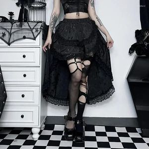 Rokken Gothic Zwarte Rok Vrouwen Hoge Taille A-lijn Onregelmatige Plooien Sexy Punk Stijl Mini Zomer Streetwear Mode