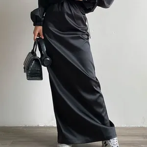 Rokken Gothic Harajuku Zwarte Rok Causale Goth Lange Voor Vrouwen Japanse Y2k Maxi Faldas Cargo Trekkoord Taille Steampunk Saias