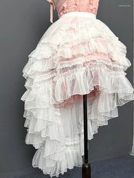 Jupes gothiques lolita robe mariage floral léger jsk traînant jupe en dentelle gâteau moelleux maille couvrir