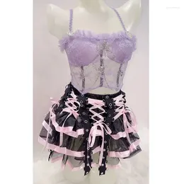 Jupes Jupe gothique Punk Kawaii Esthétique Y2k Lolita Jk Mode Goth Vêtements Faldas Rose