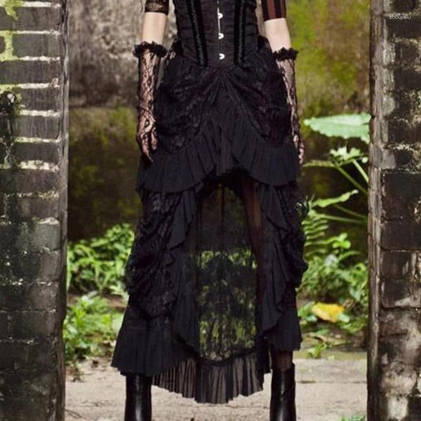 Faldas Góticas Steampunk Largas Femeninas Vintage Volantes Maxi Falda Sólida Muestra Traje De Rendimiento De Danza (Sin Top De Corsé)