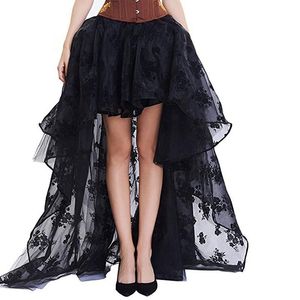 Rokken gotische steampunk maxi tule kanten vloer trein rok hiphop bloemen hoge lage outfit show dance mesh voor vrouwen plus matenkirts