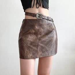 Rokken Gradueerden metalen riem leren rok hottie Biker chic magere heup wikkel rok