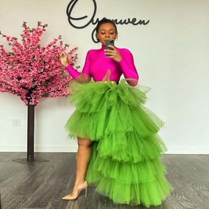 Jupes vert salut bas Tulle volants à plusieurs niveaux sur mesure femmes grande taille été Po Shoot jupe avec bande élastique extensible 2023