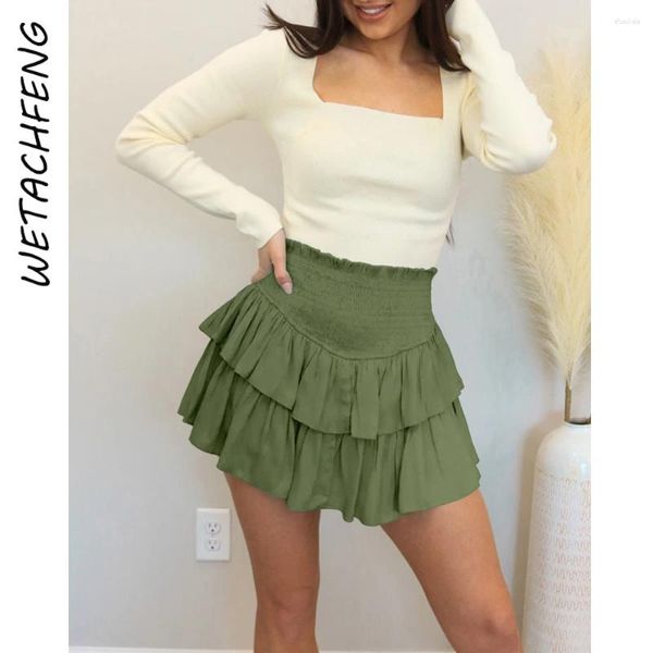 Faldas ropa de mujer verde kawaii ruffles ruchados mini fiesta de moda playa boho club vestidos cortos