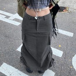 Jupes gris rue tirer tige fendue longue femmes taille haute mode coréenne produit de base Ski Harajuku femmes Y2K ensemble 230520