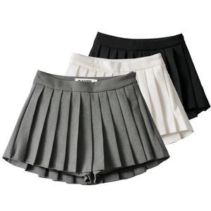 Jupes gris larges plissés mini jupes shorts ootd high street rétro solid vintage blogueur sexy femme blanc fond de base 230811