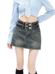 Rokken Guuizyuviz High Taille met riem Vintage Split Denim Vrouw Spring Summer Seksuele Slim Rechte jeans dames bodycon