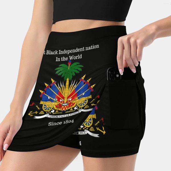 Faldas de la bandera haitiana T - Camisa ideal para el día Celebration Women Sports Lining Falda Tennis Dance Fitness Short Impresión