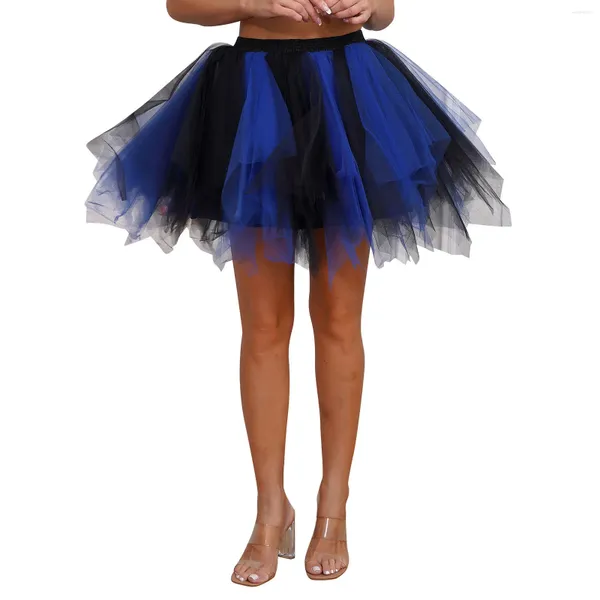 Faldas de Halloween para mujer falda de tutú multicapa asimétrica de tul de colores mezclados enagua esponjosa enagua bruja Cosplay disfraces de fiesta
