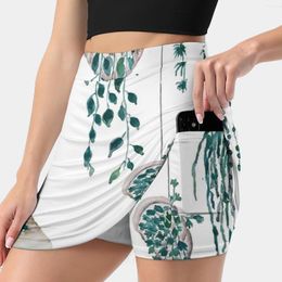 Jupes Plantes Suspendues Dans Les Coquillages Aquarelle Jupe Femme Sport Skort Avec Poche Mode Style Coréen 4Xl