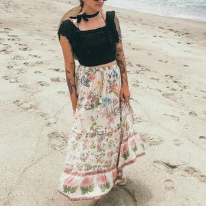 Jupes Happie Queens Vintage Femmes Floral Imprimé Haute Taille Élastique Plage Bohème Jupe Dames Maxi A-ligne Boho Maillots De Bain