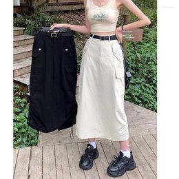 Jupes Harajuku Cargo Jupe Femmes Casual Fermeture Éclair Lâche Taille Haute Longue Y2k Été 2024 Femme Bas Coréen Streetwear